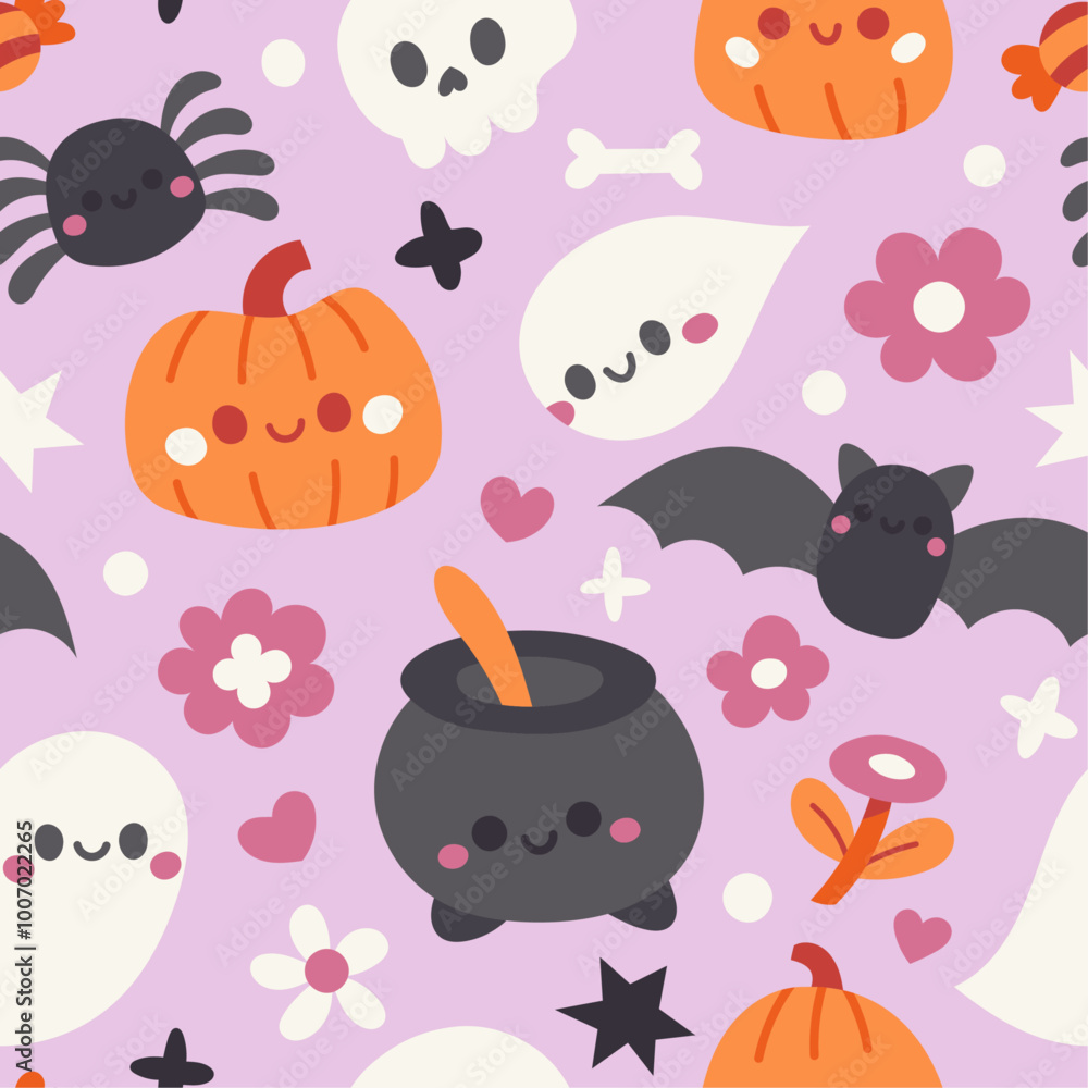 Seamless vector cozy pattern with vector halloween and magical elements. Cute background design. Seamless vector cozy pattern with vector halloween and magical elements. Cute background design.