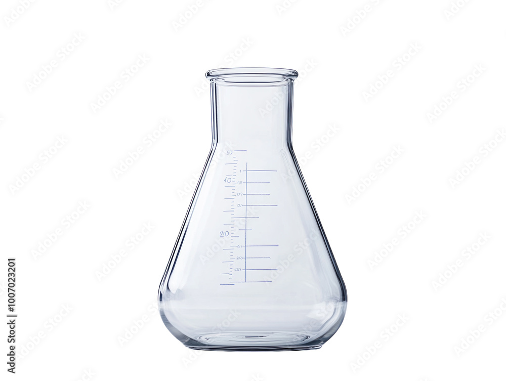 Clear glass laboratory beaker with measurement markings, isolated on a white background. PNG transparent. Clear glass laboratory beaker with measurement markings, isolated on a white background. PNG transparent.