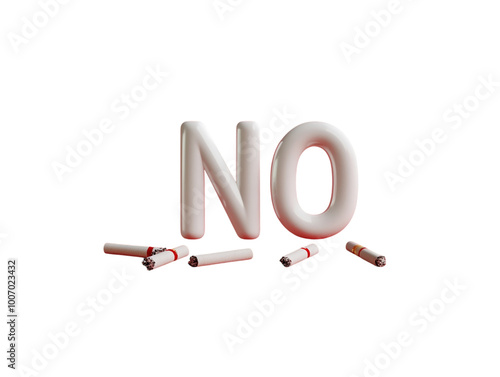 The word “NO” spelled out using broken cigarettes on a red background.   PNG transparent. photo