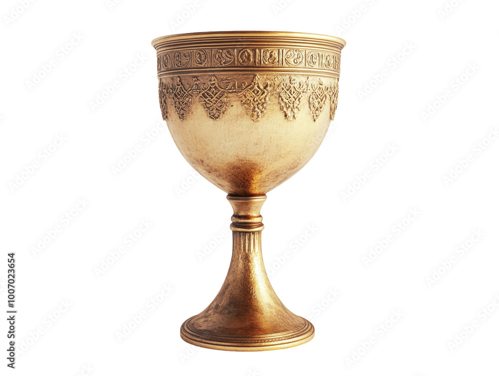 An antique golden chalice with a rustic look, isolated on a white background. PNG transparent. An antique golden chalice with a rustic look, isolated on a white background. PNG transparent.