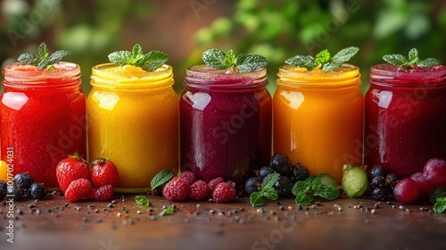 Wallpaper Mural Colorful Smoothie Jars with Fresh Fruit and Mint Garnish Torontodigital.ca