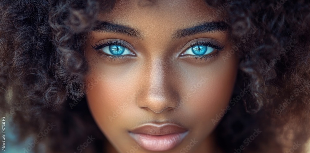 A woman with dark hair and blue eyes A woman with dark hair and blue eyes