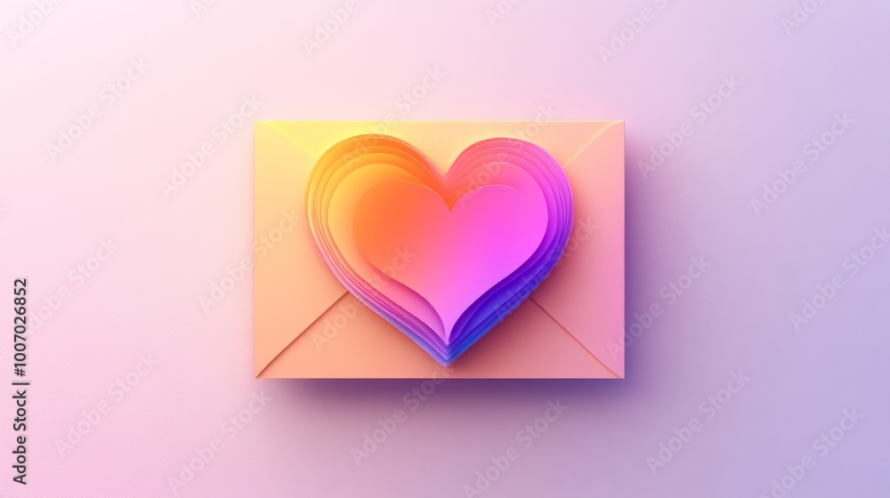 A design for a letter with a heart and logo, using colorful gradients. A design for a letter with a heart and logo, using colorful gradients.