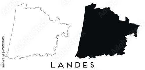 Landes map outline and black silhouette vector