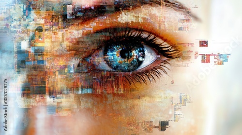 A Close-Up of a Human Eye with a Digital Glitch Overlay
