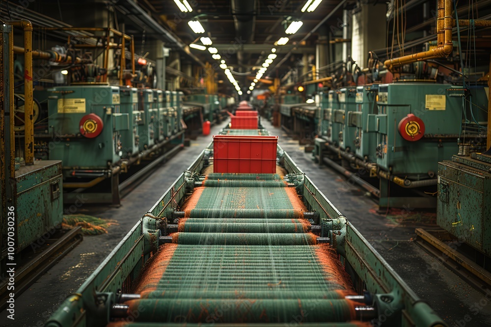Industrial Conveyor Belt in a Factory Setting Industrial Conveyor Belt in a Factory Setting