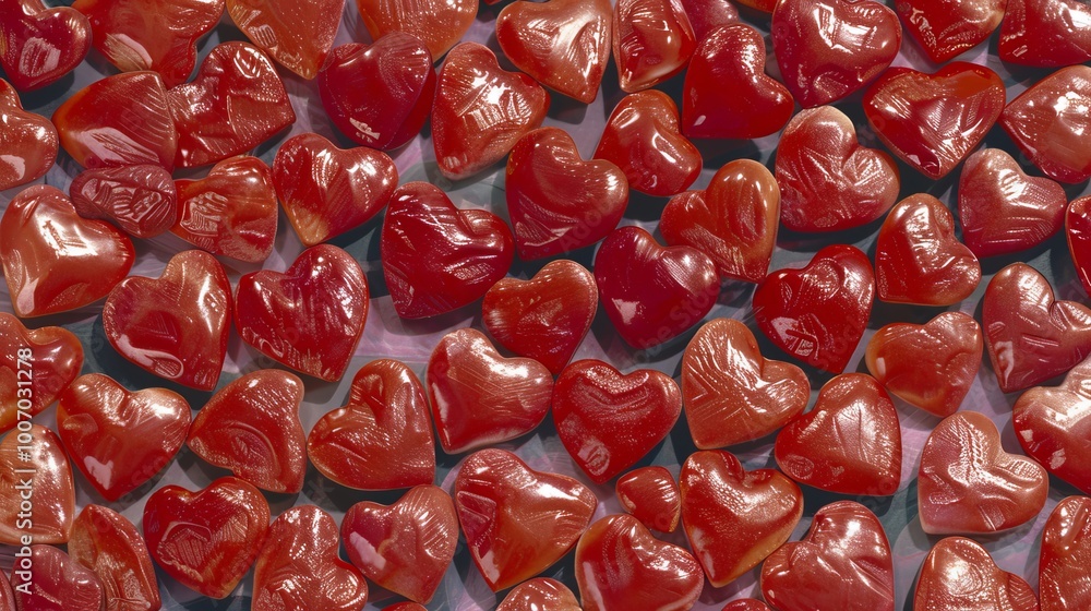 Abundance of heart-shaped red gummies creating a sweet and romantic pattern Abundance of heart-shaped red gummies creating a sweet and romantic pattern