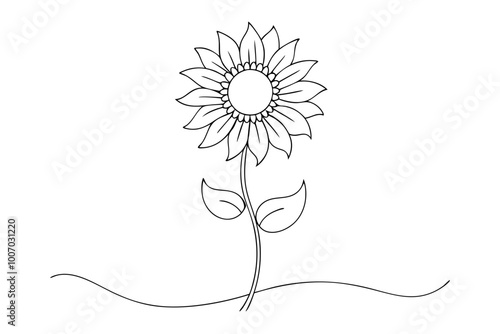 Elegant Sunflower Line Drawing | Vector Line Art Illustration