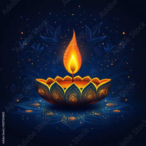 Colorful Diwali Festival of Lights Banner with Decorative Diya Lamp Design