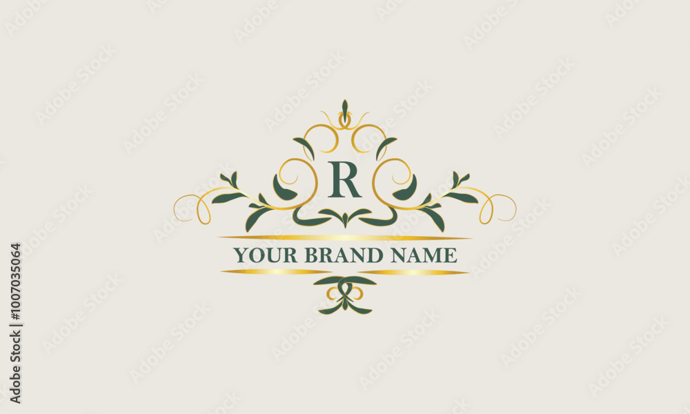 Obraz premium Creative floral logo design with initial letter R. Beauty vector monogram, template for any company, wedding, fashion, jewelry, boutique.