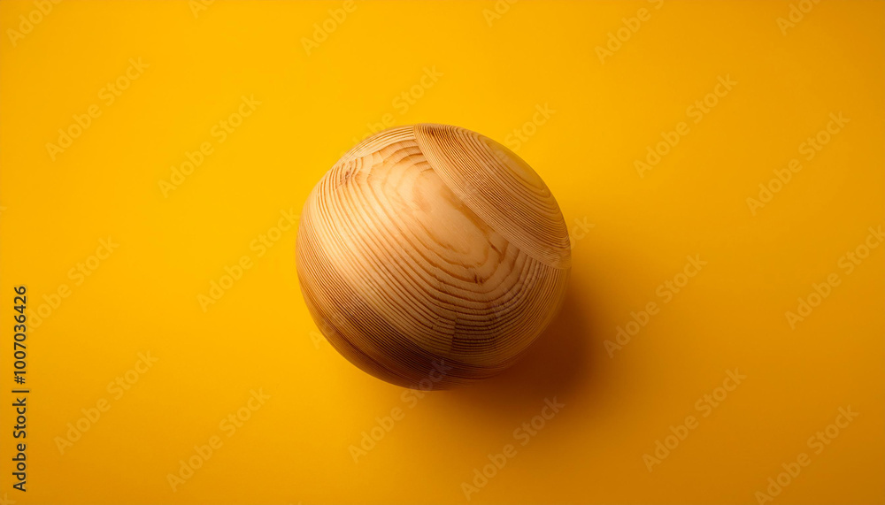 Wooden ball shape on yellow backdrop. Wooden ball shape on yellow backdrop.