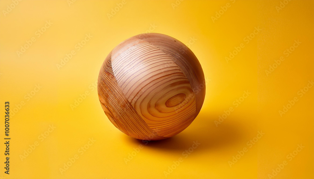 Wooden ball shape on yellow backdrop. Wooden ball shape on yellow backdrop.