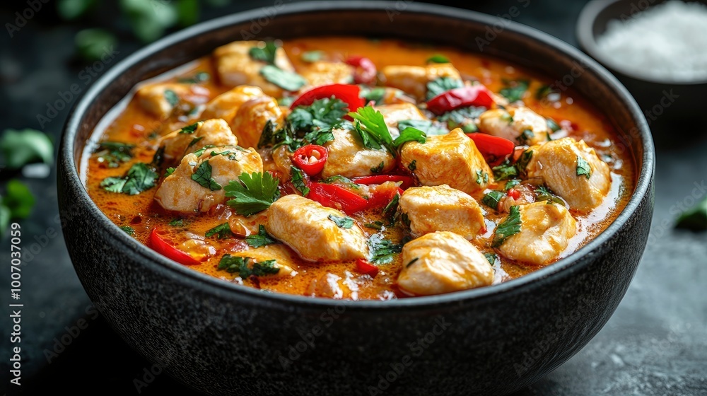 Delicious Chicken Curry in a Black Bowl Delicious Chicken Curry in a Black Bowl