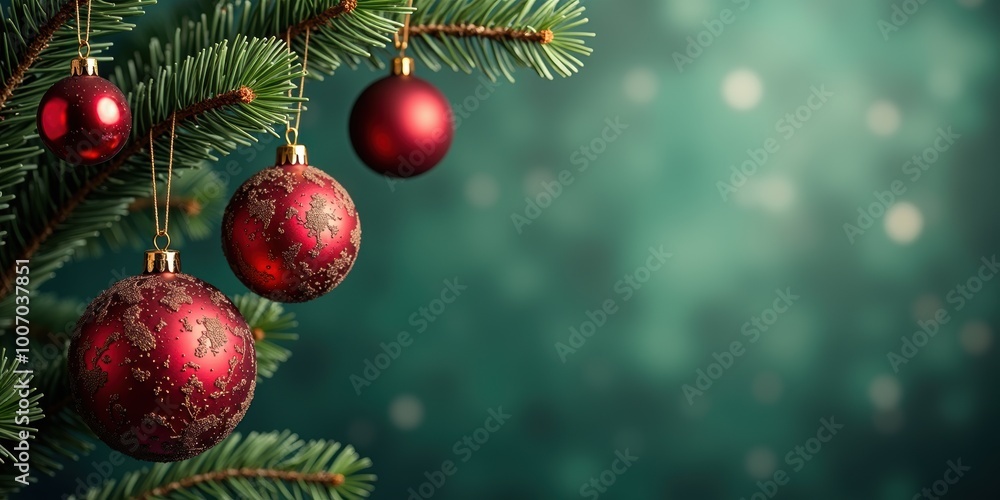 Beautiful Christmas tree adorned with red ornaments, creating a festive atmosphere against a soft, shimmering green background. Perfect for holiday-themed projects. Beautiful Christmas tree adorned with red ornaments, creating a festive atmosphere against a soft, shimmering green background. Perfect for holiday-themed projects.