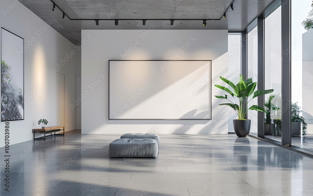 Modern gallery with empty frame mockup Modern gallery with empty frame mockup