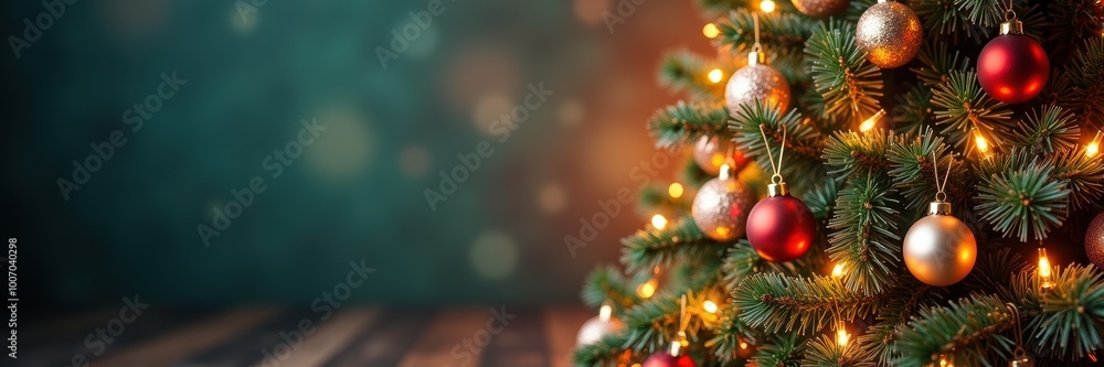 A beautifully decorated Christmas tree adorned with shimmering ornaments and warm lights, perfect for festive greetings, holiday marketing, and seasonal decor. A beautifully decorated Christmas tree adorned with shimmering ornaments and warm lights, perfect for festive greetings, holiday marketing, and seasonal decor.