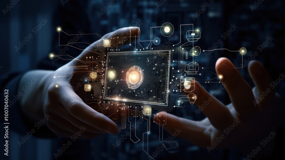 Human Hand Holding Digital Circuitry Human Hand Holding Digital Circuitry