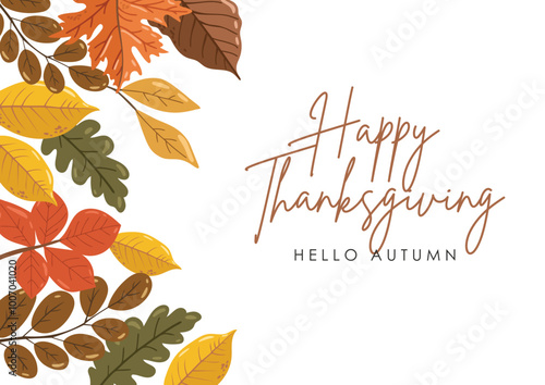 Autumn leaves and pumpkins set isolated white background, thanksgiving elements vector, autumn illustration, hello autumn vector	