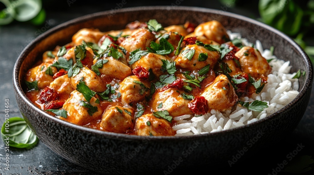 Chicken and Rice with Sun-Dried Tomatoes in a Creamy Sauce Chicken and Rice with Sun-Dried Tomatoes in a Creamy Sauce