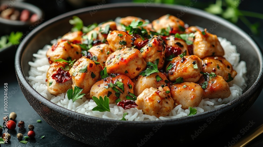Delicious Chicken and Rice Dish with Parsley and Red Pepper Flakes Delicious Chicken and Rice Dish with Parsley and Red Pepper Flakes