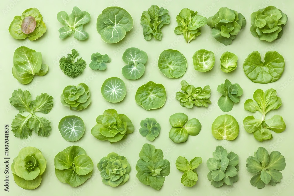 Fresh Green Leaves on a Solid Mint Background Fresh Green Leaves on a Solid Mint Background