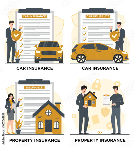 home insurance and auto insurance Car insurance, property house insurance vehicle insurance concept