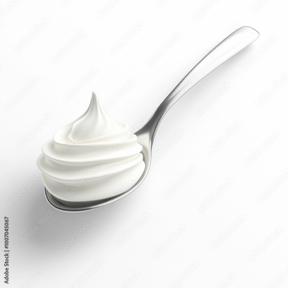 Spoon of Whipped Yogurt Isolated on White Background. Generative ai Spoon of Whipped Yogurt Isolated on White Background. Generative ai