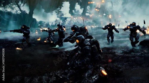 Futuristic soldiers at war 