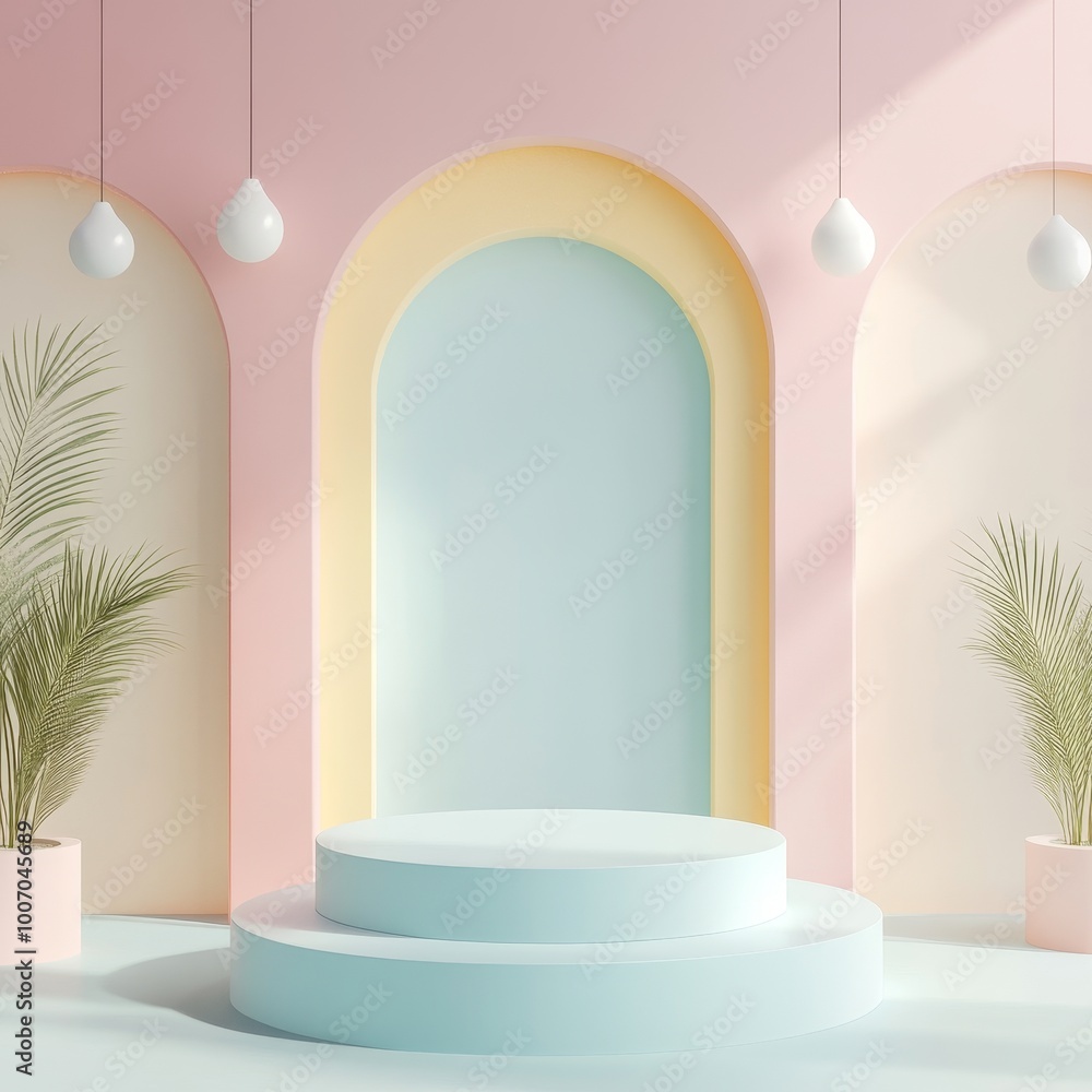 3d rendering of podium for product display with pastel color background 3d rendering of podium for product display with pastel color background