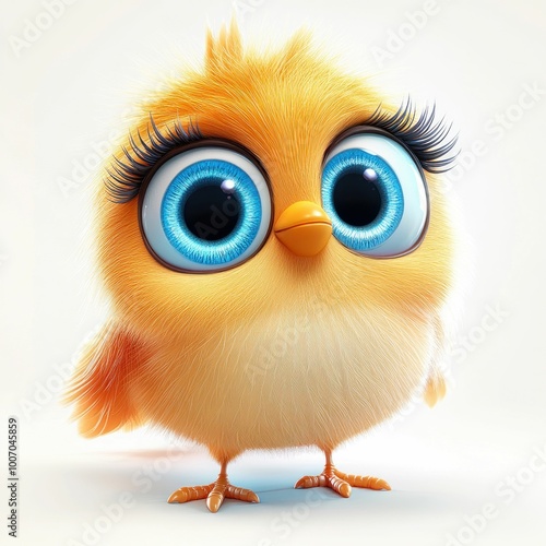Cute Cartoon Bird with Big Eyes on White Background. Generative ai