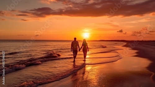 Silhouettes of a Couple on the Beach at Sunset