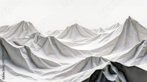 Wallpaper Mural Abstract white fabric landscape, crumpled textile forming mountainous terrain, minimalist artistic representation of topography, monochromatic sculptural installation evoking nature Torontodigital.ca