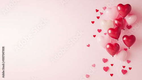 St. Valentine’s Heart-shaped Balloons against Clean Pink Background with Copy Space, Romantic Love, Empty Space for Text