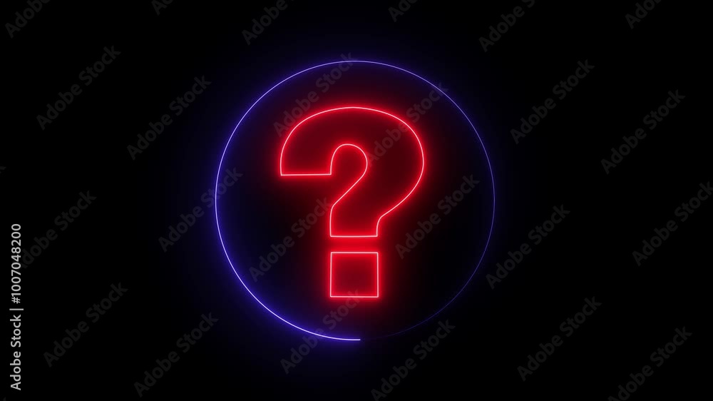 Neon glowing question mark with neon circle icon on black background. neon question mark icon animation. Neon glowing question mark with neon circle icon on black background. neon question mark icon animation.