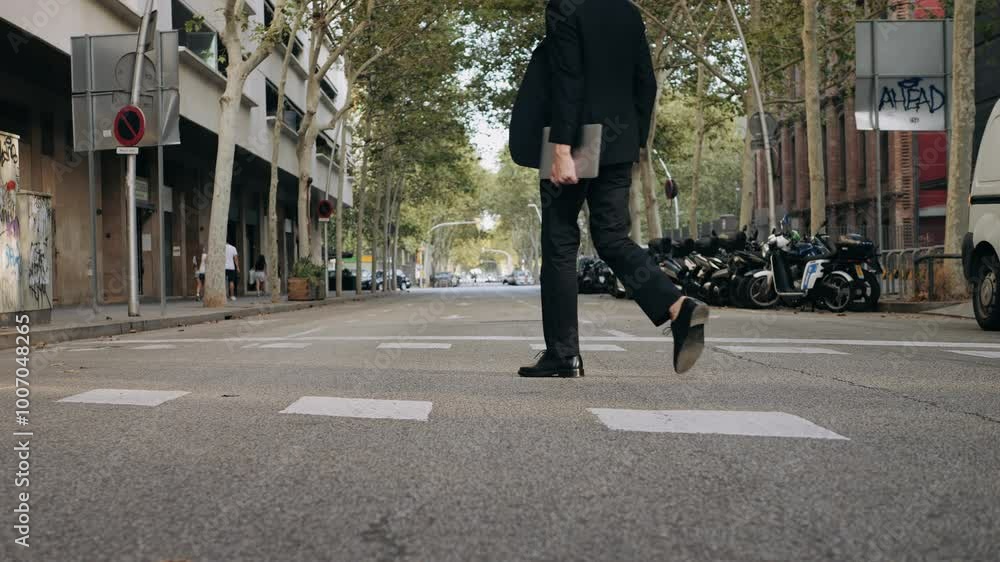 Man businessman boss walking near his office center in a dark business suit, Experienced CEO entrepreneur in modern office district Man businessman boss walking near his office center in a dark business suit, Experienced CEO entrepreneur in modern office district