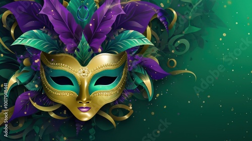 Wallpaper Mural Golden Carnival Mask with Purple and Green Feathers Torontodigital.ca