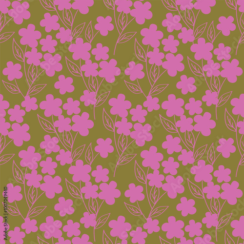 Flowers seamless pattern. vector illustration. Abstract flowers, floral vector with leaves