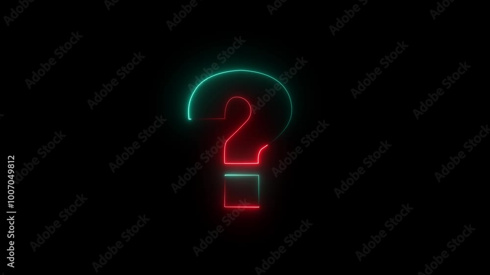Neon glowing question mark icon on black background. neon question mark icon animation. Neon glowing question mark icon on black background. neon question mark icon animation.