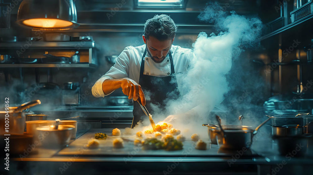 Chef Preparing Food in a Restaurant Kitchen - Realistic Photo Chef Preparing Food in a Restaurant Kitchen - Realistic Photo