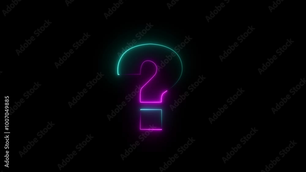 Neon glowing question mark icon on black background. neon question mark icon animation. Neon glowing question mark icon on black background. neon question mark icon animation.