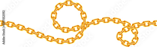 Curved golden chain seamless border. Decorative jewelry