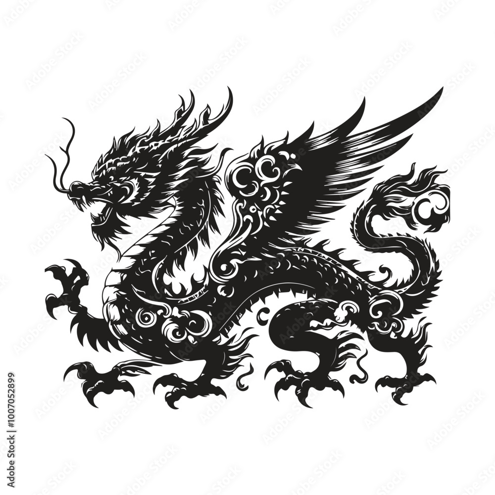 Chinese dragon tattoo style. Dragon vecctor design for t-shirt Chinese dragon tattoo style. Dragon vecctor design for t-shirt