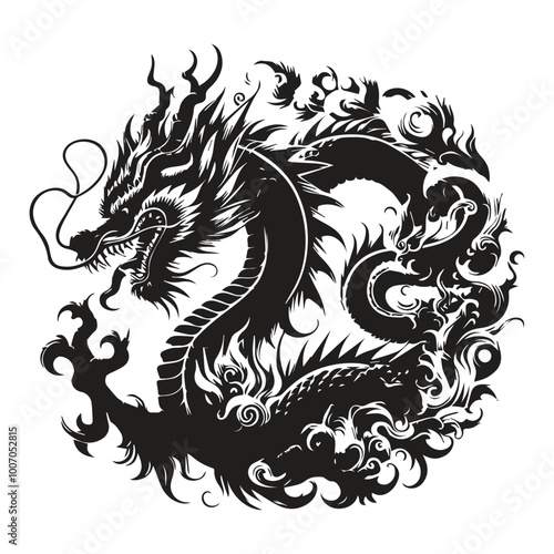 Chinese dragon tattoo style. Dragon vecctor design for t-shirt