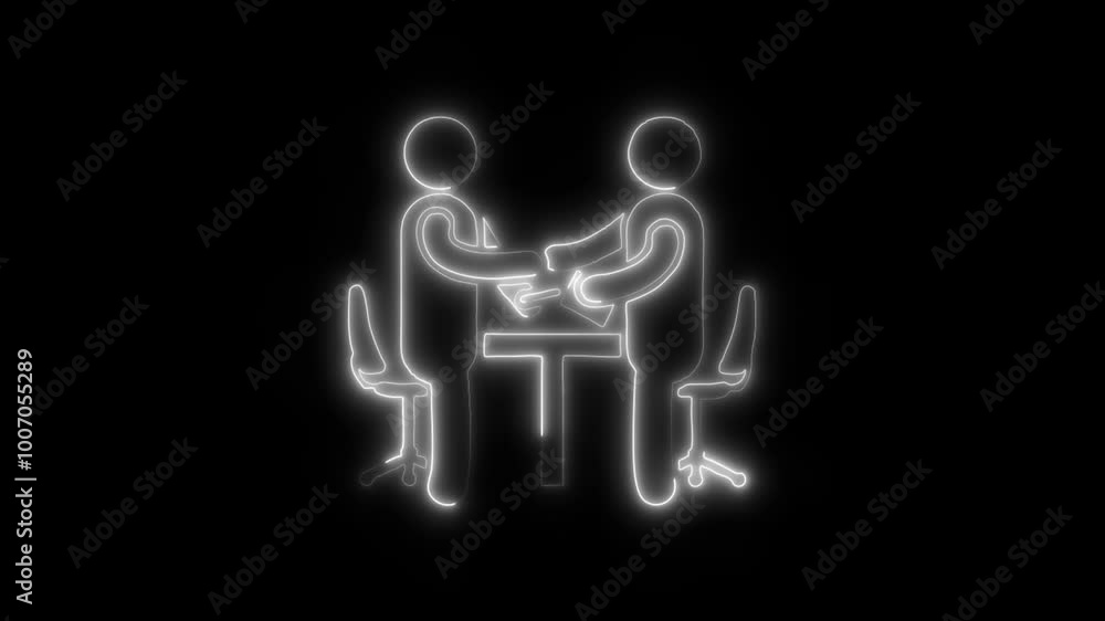 Job Interview Outline Icon in HD Video Neon Animation – Career and Employment Symbol for Recruitment, Hiring, and Professional Conversations on Black Background Job Interview Outline Icon in HD Video Neon Animation – Career and Employment Symbol for Recruitment, Hiring, and Professional Conversations on Black Background