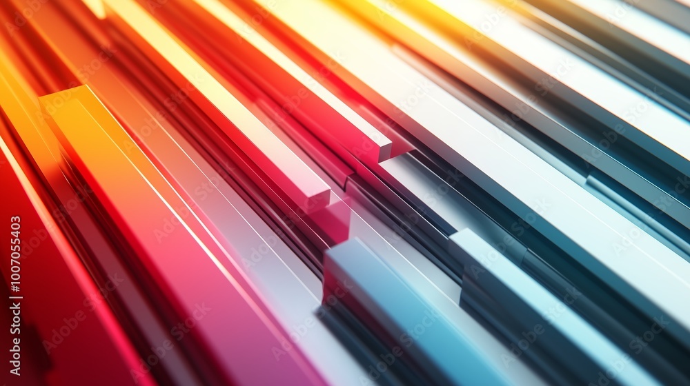 Abstract composition of colorful metal bars reflecting light in various angles in a modern artistic setting Abstract composition of colorful metal bars reflecting light in various angles in a modern artistic setting