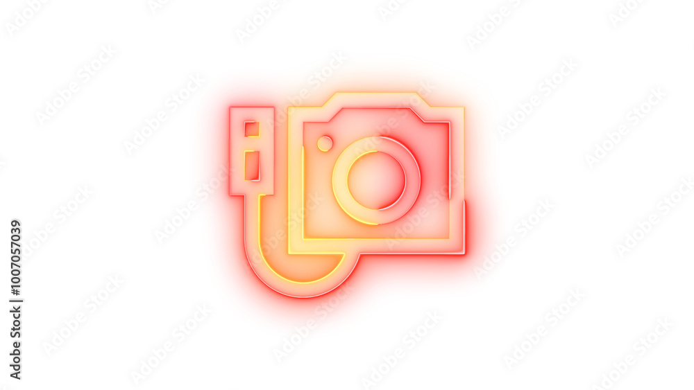 Neon icon attach camera symbol transparent background Neon icon attach camera symbol transparent background