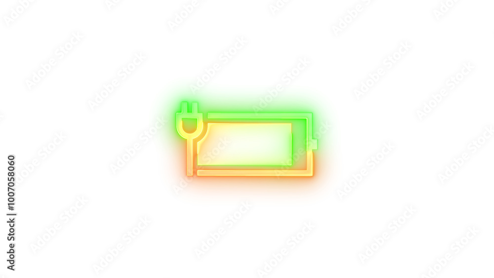 Neon icon battery charging symbol transparent background Neon icon battery charging symbol transparent background