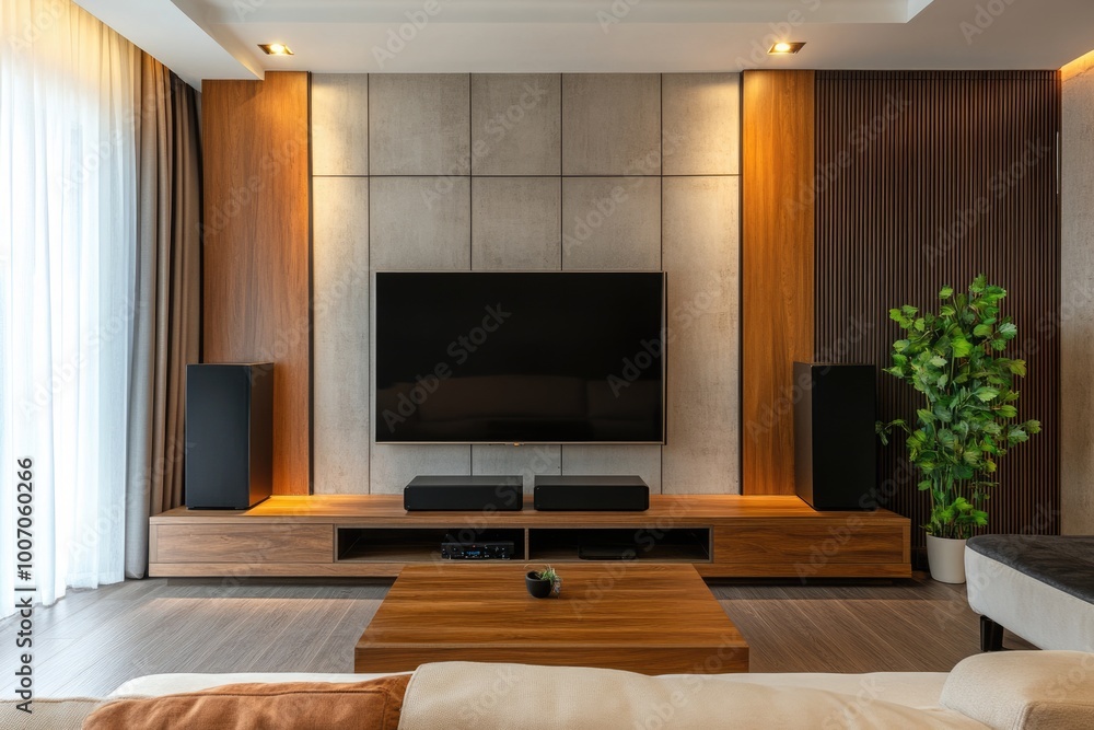 Minimalist Living Room Interior with Modern TV Cabinet and Wood Flooring Minimalist Living Room Interior with Modern TV Cabinet and Wood Flooring