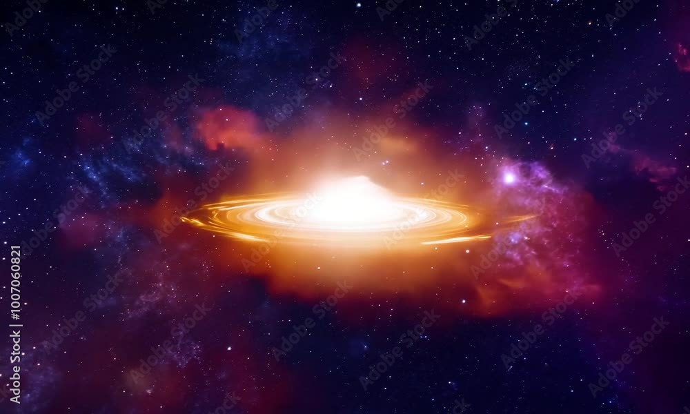 Journey towards a glowing galaxy in the vast expanse of space Journey towards a glowing galaxy in the vast expanse of space