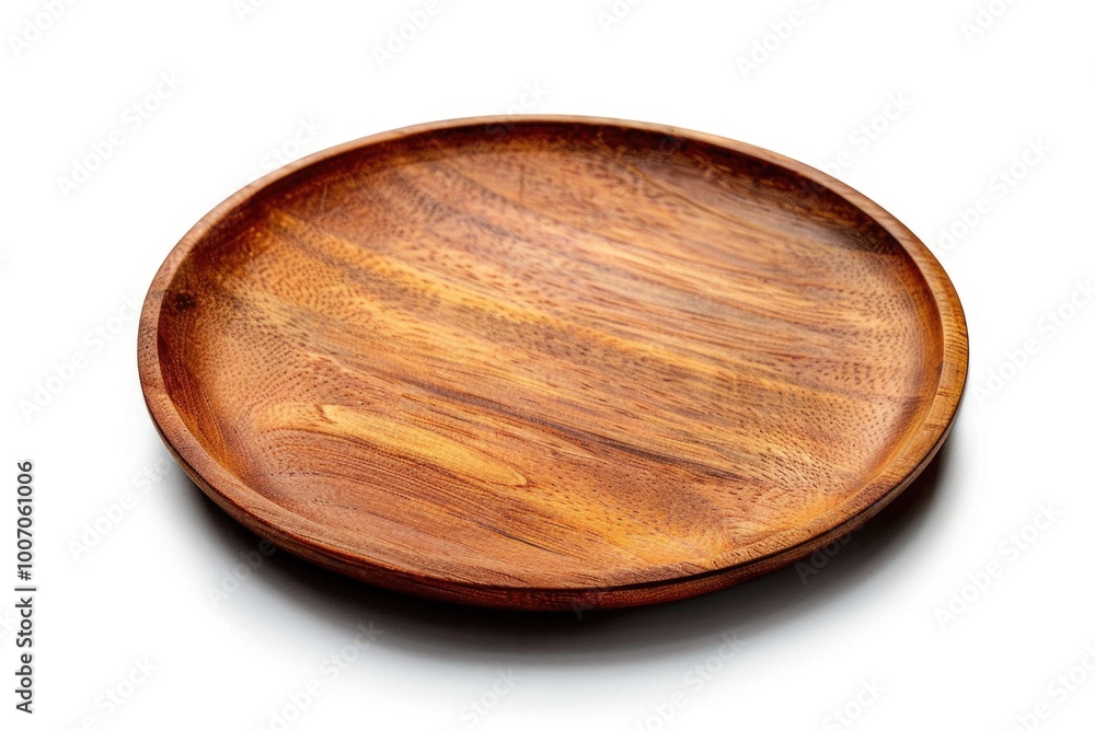 Close-up of a wooden plate on a white surface, great for food styling or decorative uses Close-up of a wooden plate on a white surface, great for food styling or decorative uses